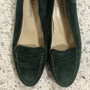 Vintage 1990s Cole-Han Green Suede Loafers